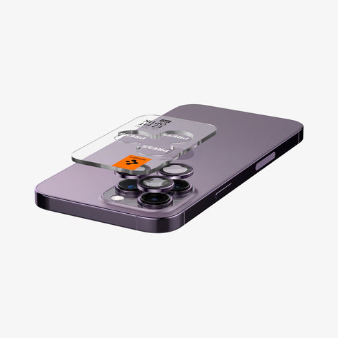 AGL05205 - iPhone 14 Pro / 14 Pro Max Optik Pro Lens Protector in black showing the device